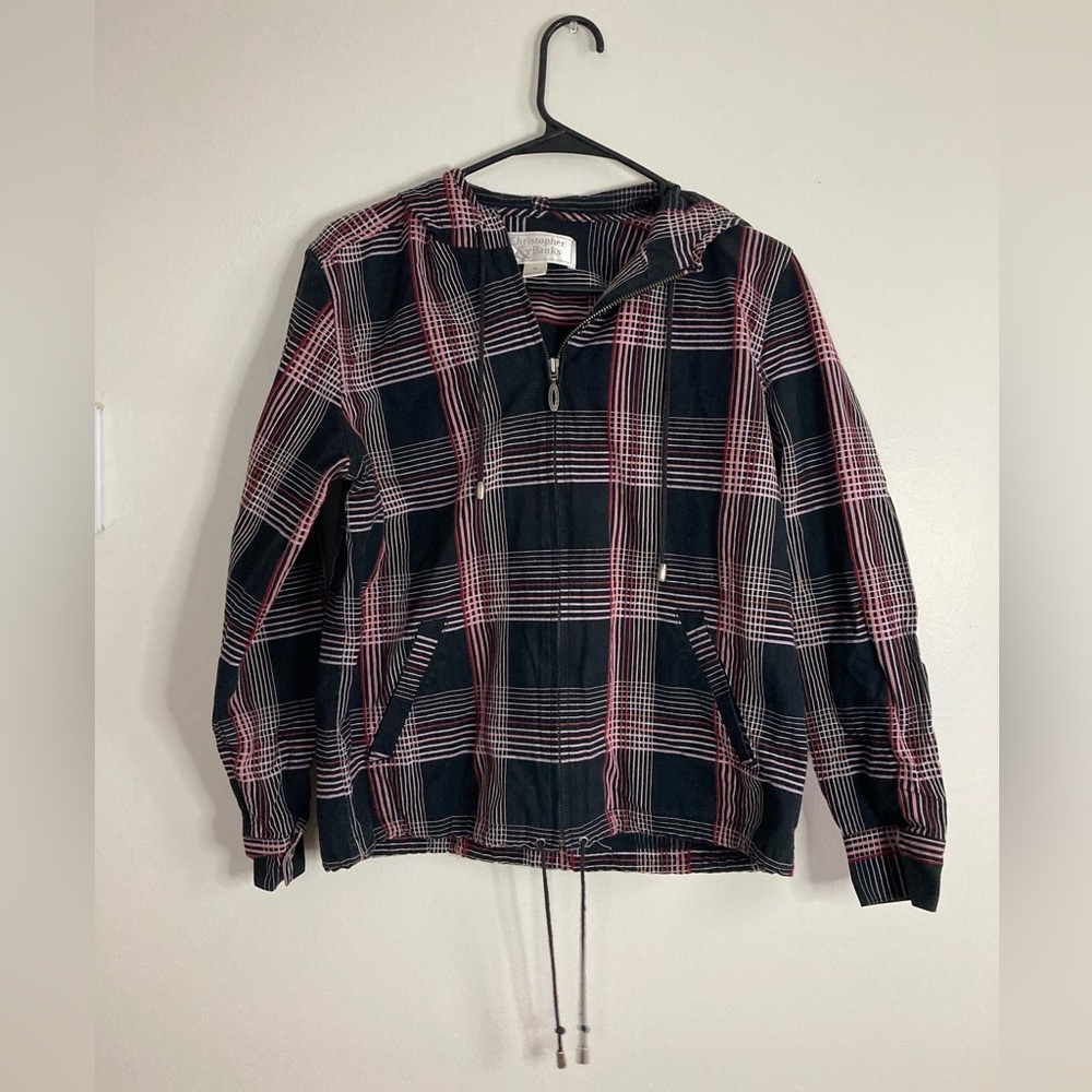 Christopher & Banks Black and Pink Plaid Jacket